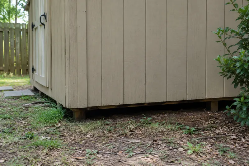 Backyard shed with a gap under the floor