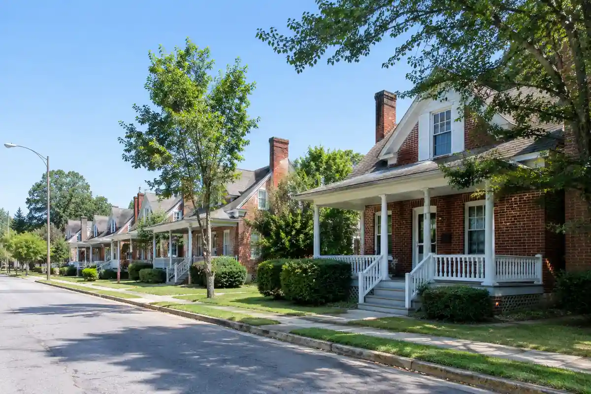 Houses in the Oakdale Cotton Mill Village, the kind of older homes behind many rodent control Jamestown NC calls