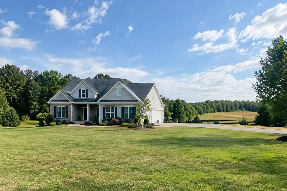 House on a rural lot backing onto woods, a common setting for rodent control Summerfield NC calls