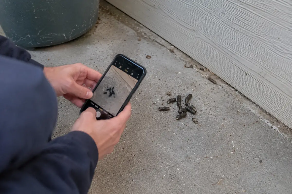 Tenant photographing mouse droppings with a phone