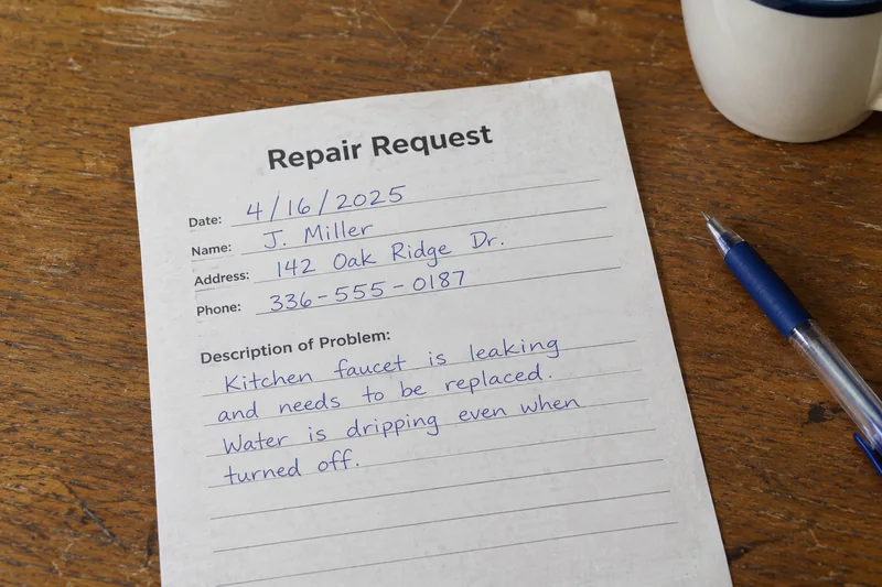 Written repair request about mice in a Greensboro rental